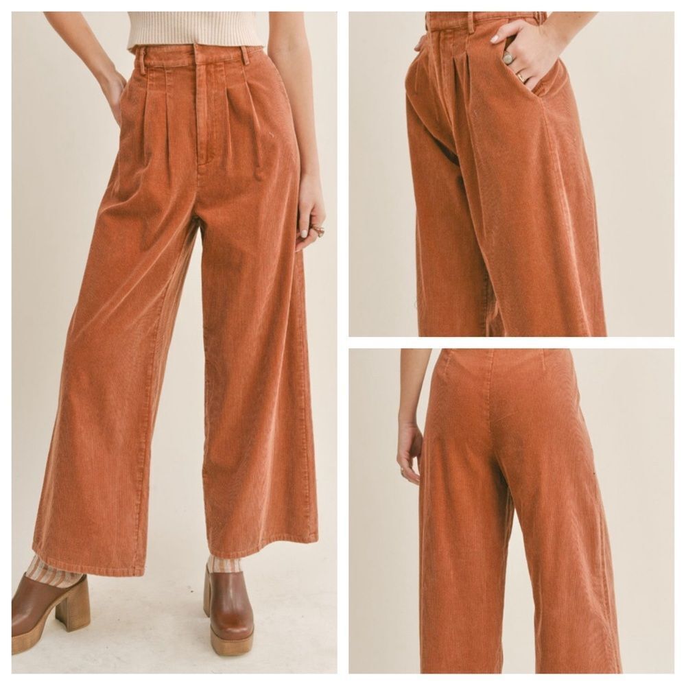 Sage the Label Kahlo Women’s Sz Small Rust Wide Leg Corduroy Trouser Pants